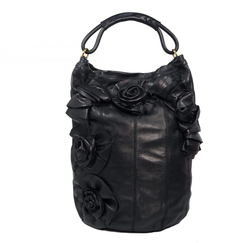 Valentino XCB077A Signature Classic Rose Rouche Bucket Vertigo Soft Leather Shopper/ Document / Hobo Bag-0