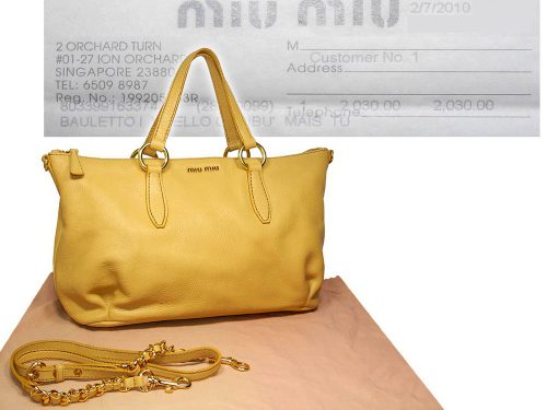 Miu Miu Mais (Yellow) Medium Vitello Leather Tote with Strap-0