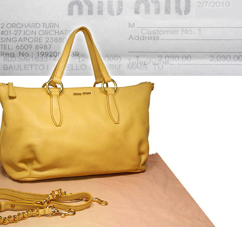 Miu Miu Mais (Yellow) Medium Vitello Leather Tote with Strap-0