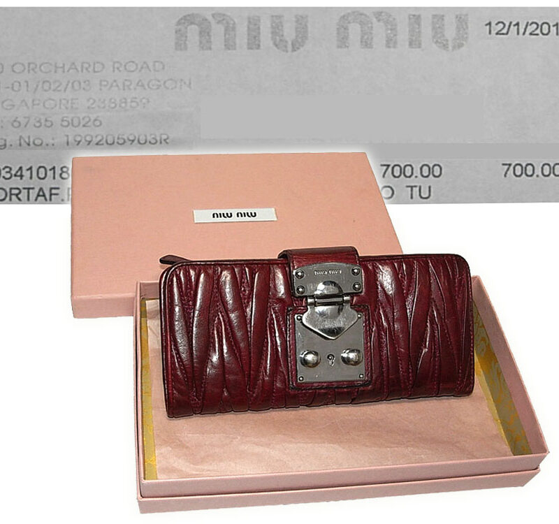 Miu Miu Maroon Portafoglio Matelasse Lux Leather Double- Fold with Zipped Wallet-0