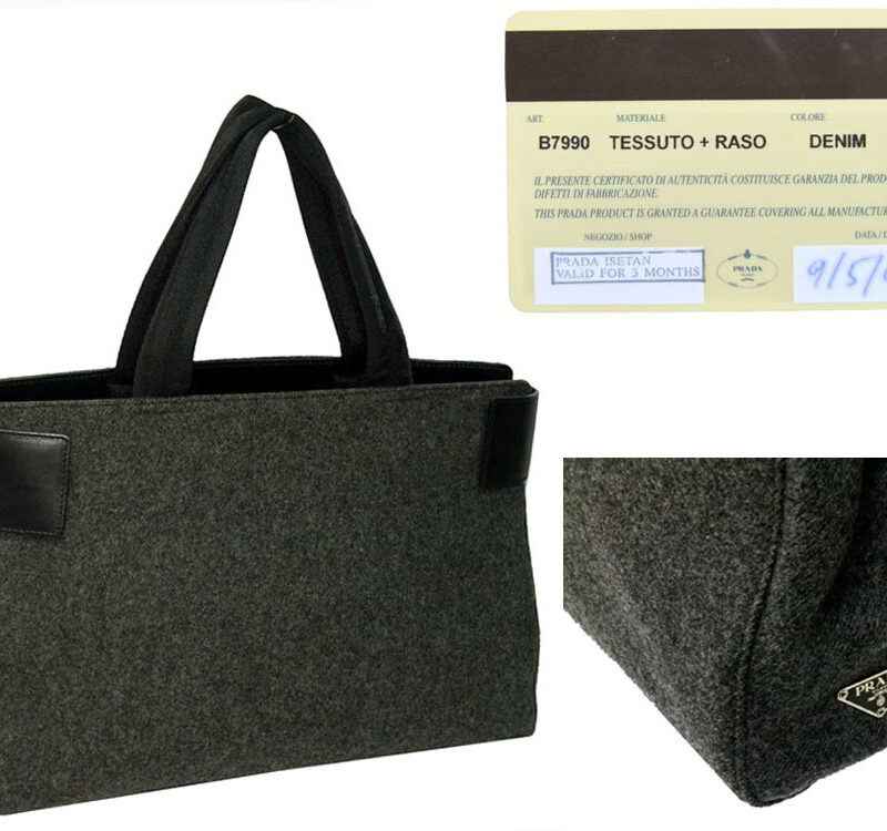 Prada B8514 Grey Cashmere Borsa Tote with Black Leather Trim-0
