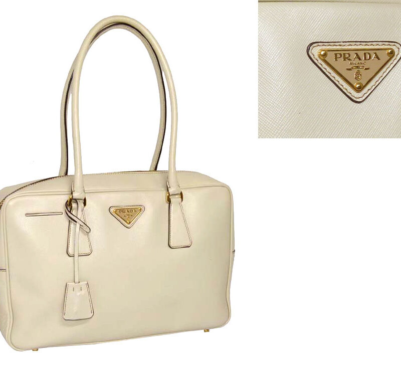 Prada BL0095 Off-white Saffiano Leather Ziptop Classic Tote-0