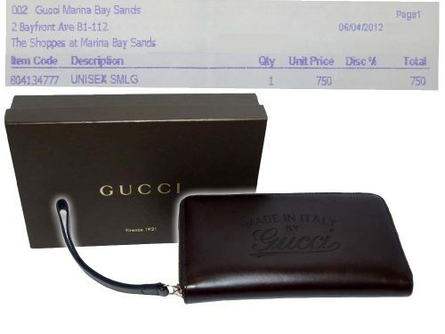 Gucci 256432 Brown Calf Zip Around Continental Wallet Wristlet with Embossed Vintage Gucci -0