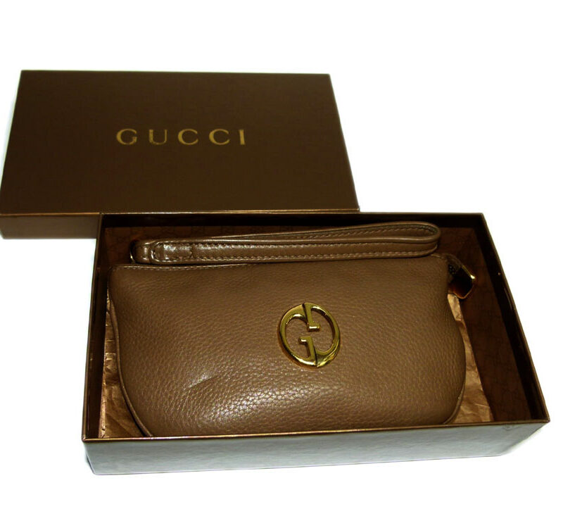 Gucci 252041 Tan Oval GG Ornament Wristlet Clutch -0