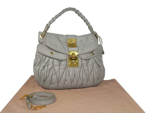 Miu Miu RR1300 Light Grey Nappa Leather Coffer Bag in Matelasse-0