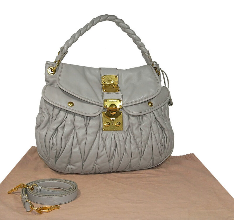 Miu Miu RR1300 Light Grey Nappa Leather Coffer Bag in Matelasse-0