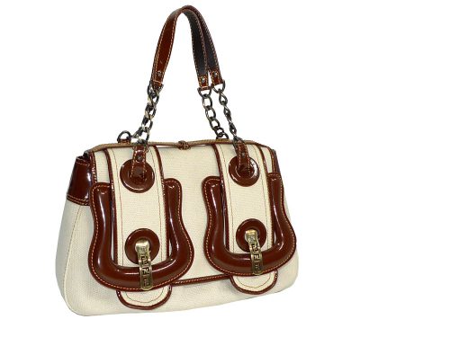 Fendi Canvas B-Bag with Brown Patent Trim-0