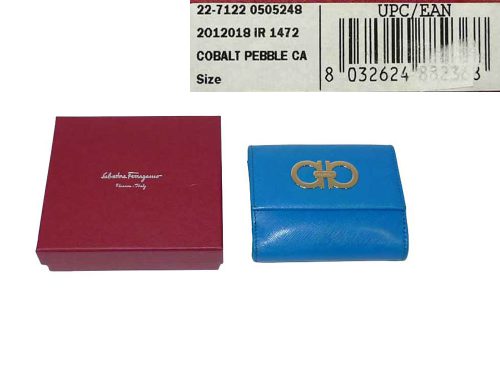 Salvatore Ferragamo Blue Pebble Leather Bio-fold Square Wallet-0
