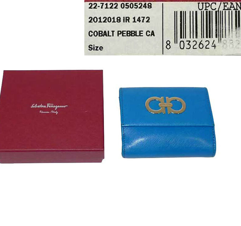 Salvatore Ferragamo Blue Pebble Leather Bio-fold Square Wallet-0