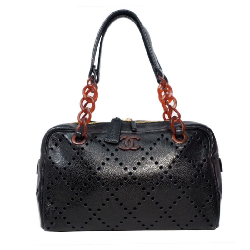 Chanel 8887163 Black Perforated Vintage Boston Tote-0