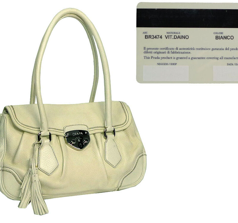 Prada BR3474 Off-white Deerskin Pushlock Bag-0