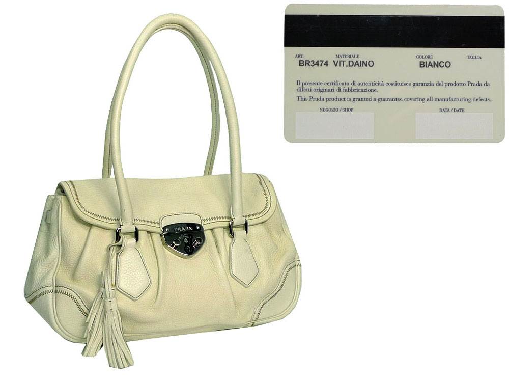Prada BR3474 Off-white Deerskin Pushlock Bag-0