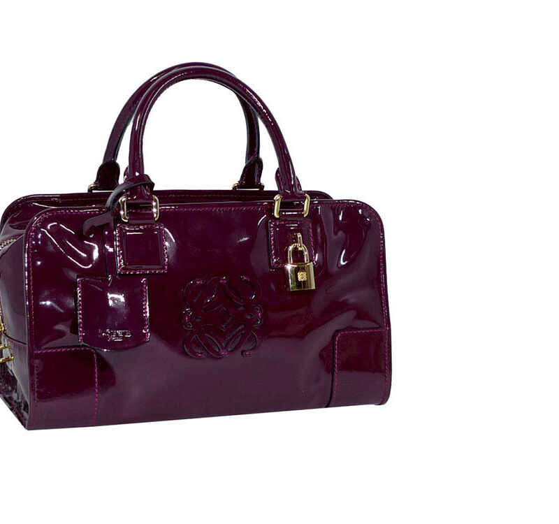 Loewe 311.06.001 Raisin Patent Amazona 28cm Tote Bag-0