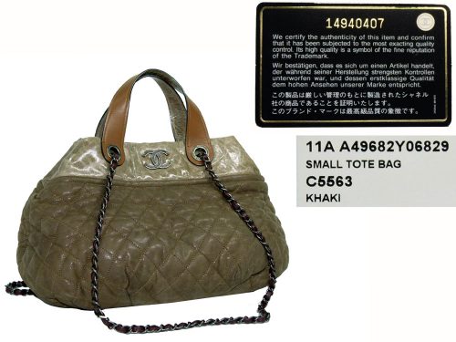 Chanel 14940407 Velvet Leather in Khaki Tote with chain strap-0