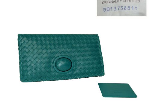 Bottega Veneta Turquoise Woven Nappa Veneta Turnover Knot Clutch Large Size-0