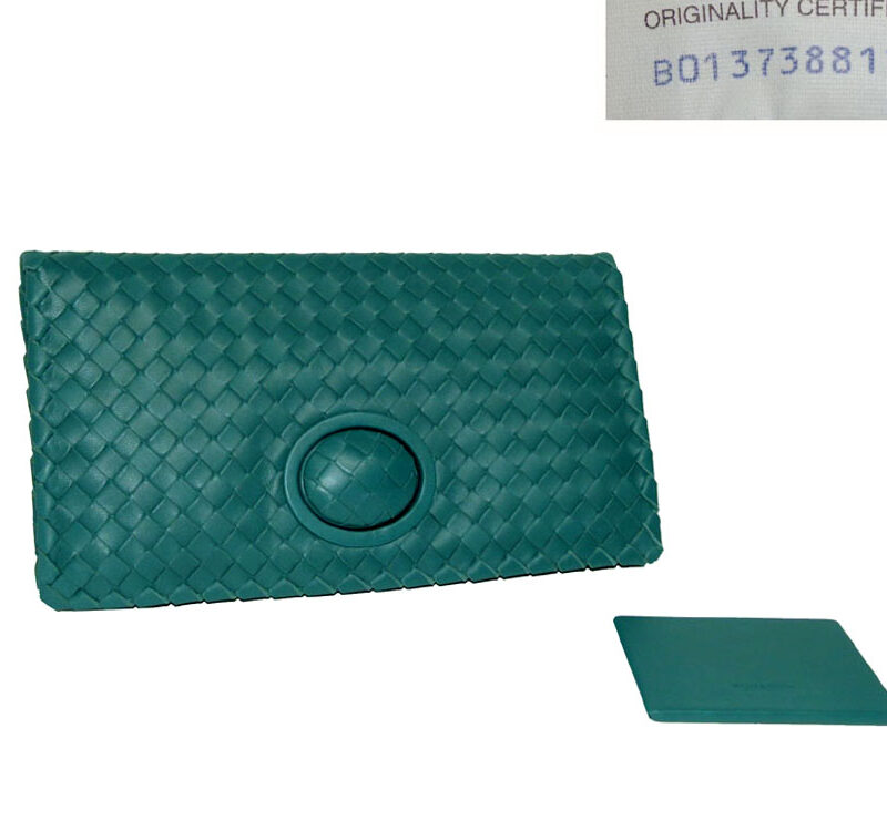 Bottega Veneta Turquoise Woven Nappa Veneta Turnover Knot Clutch Large Size-0
