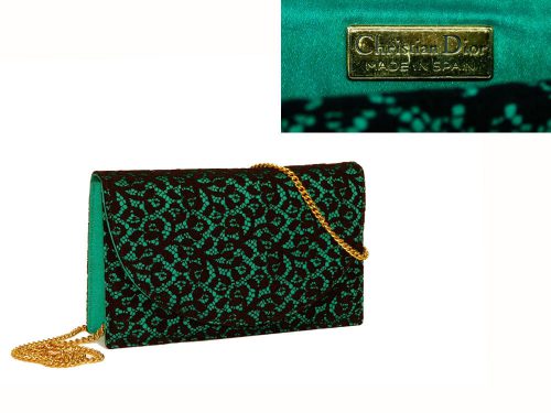 Dior Black Lace with Green Satin Vintage Sling Bag-0