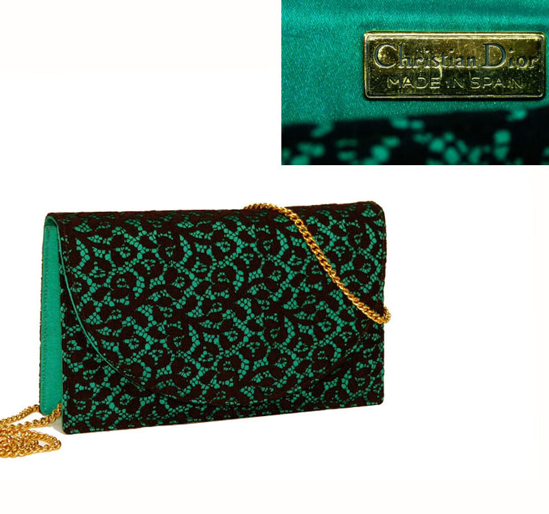 Dior Black Lace with Green Satin Vintage Sling Bag-0