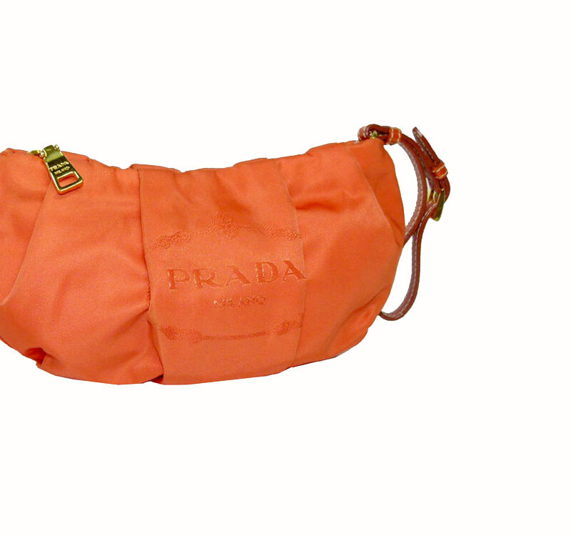 Prada 1N1422 Orange Nylon Logo Jacquard Wristlet Pouch-0