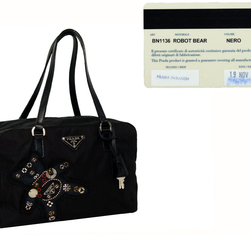Prada BN1136 Limited Robot Bear Black Nylon Mini Boston Tote-0