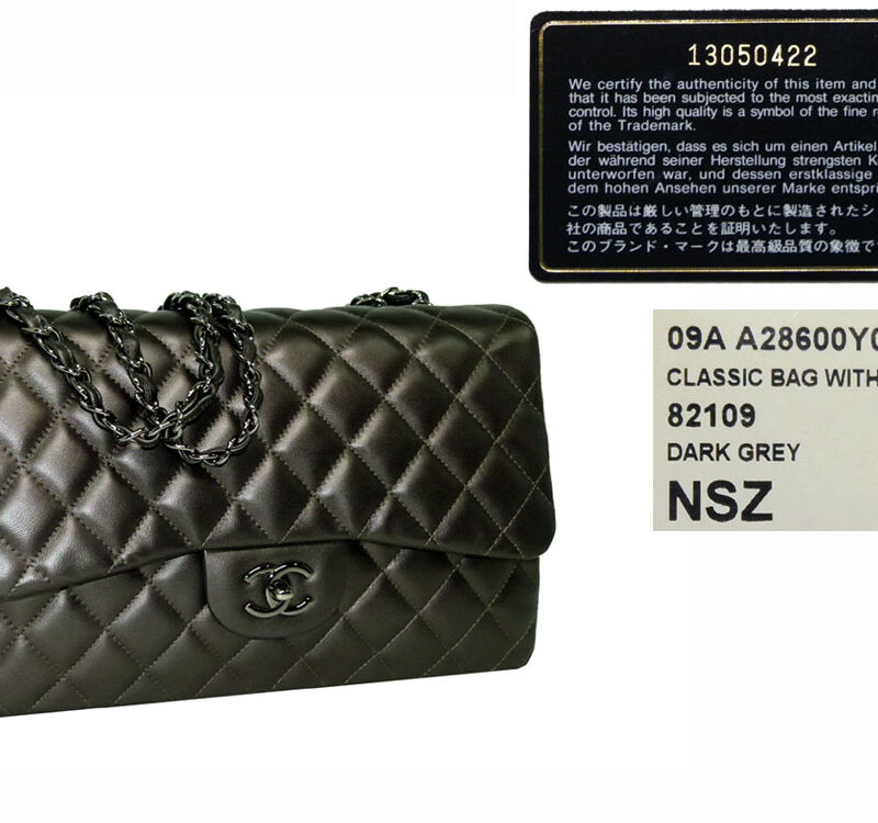 Chanel 13050422 Dark Grey Lambskin Jumbo Single Flap Silver Hardware -0