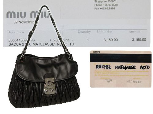 Miu Miu RR1782 Black Matelasse Open - Top Silver Hardware-0
