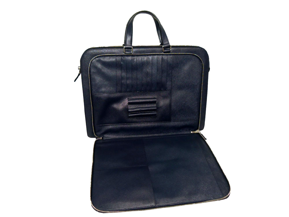 Prada VR0023 Blue Saffiano Travel Leather Tote w Two Zip Top Briefcase Luggage-23906