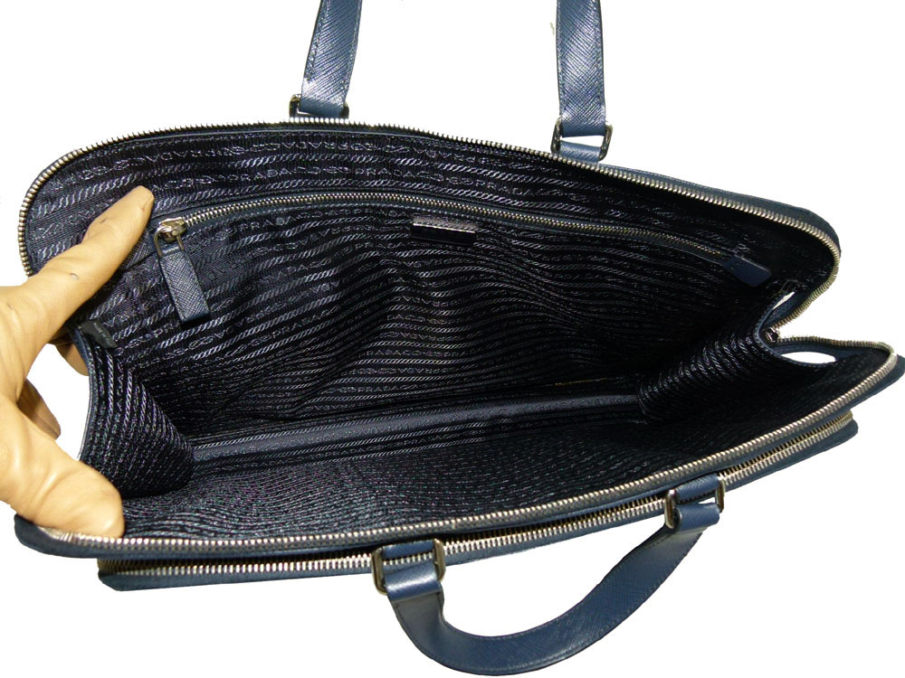 Prada VR0023 Blue Saffiano Travel Leather Tote w Two Zip Top Briefcase Luggage-23907
