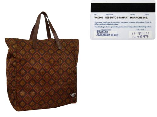 PRADA VA0905 Brown Tessuto Stampat Shopping Tote-0