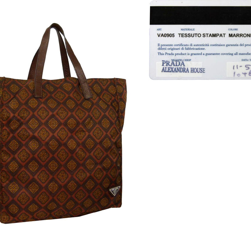 PRADA VA0905 Brown Tessuto Stampat Shopping Tote-0