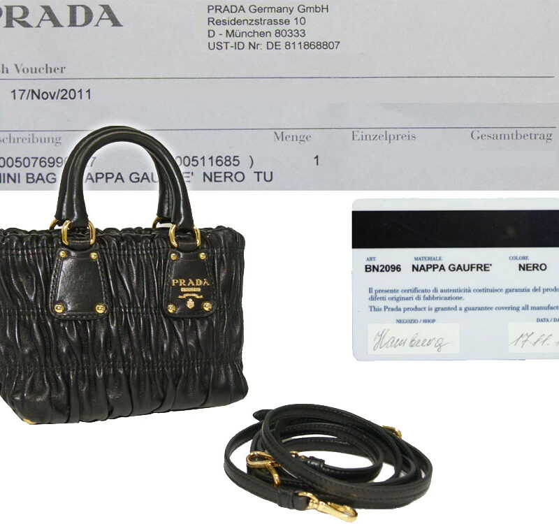 Prada BN2096 Black’ Mini Nappa Gaufre Tote w Strap -0