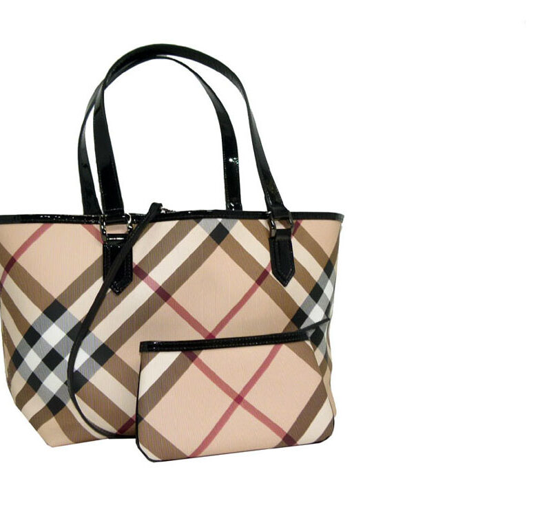 Burberry Nova Checked Shopping Tote with Pouch-0
