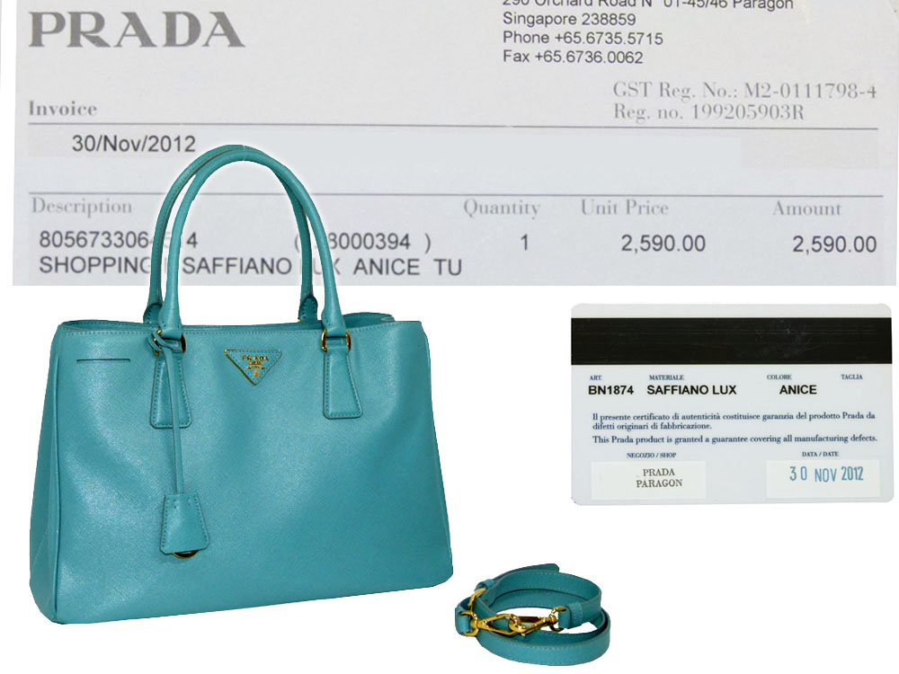 Prada BN1874 Turqouise Anice Saffiano Lux Tote with Strap-0