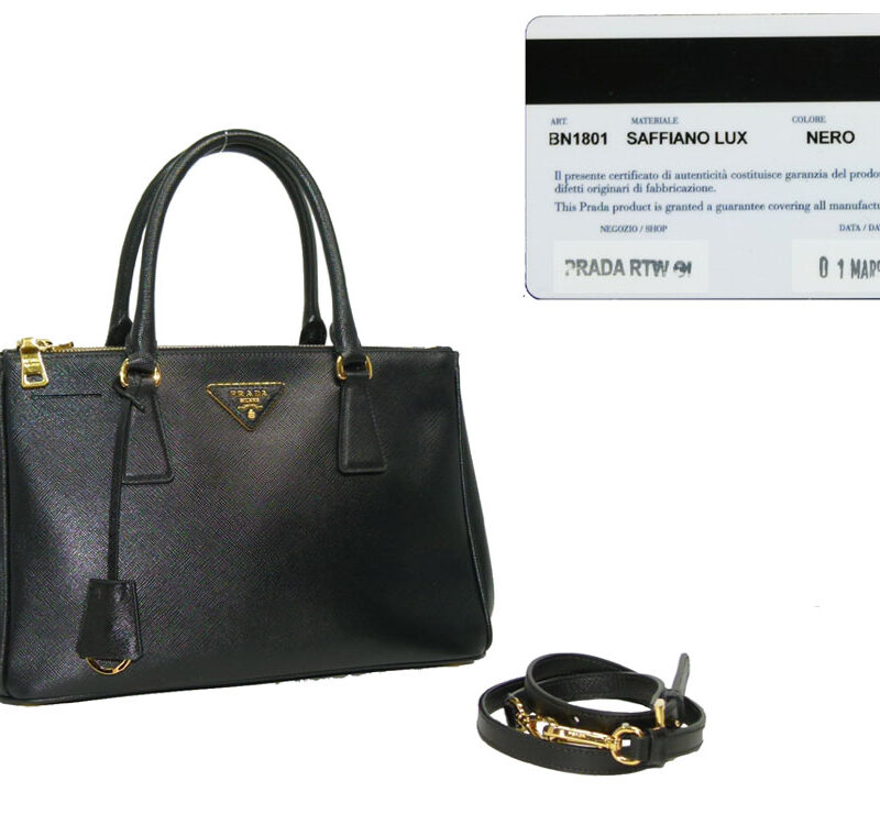 Prada BN1801 Black Saffiano Lux Leather Small Tote w Strap-0