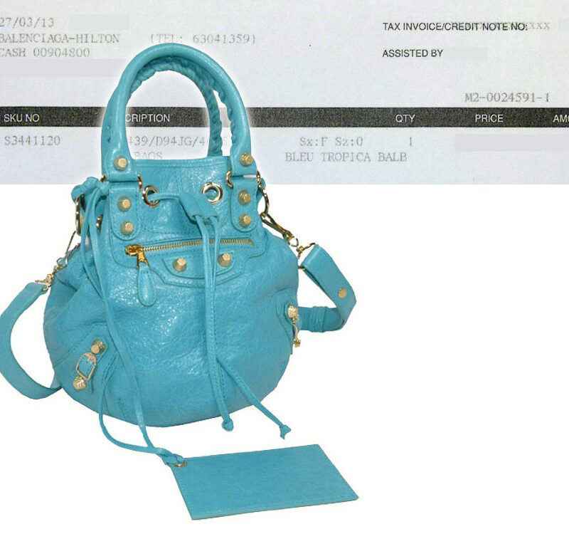 Balenciaga 285432 Blue Tropical Mini Pom Pom Gold Hardware-0