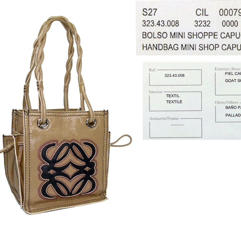 Loewe Beige/Capuccin Patent Mini Shopping Tote-0