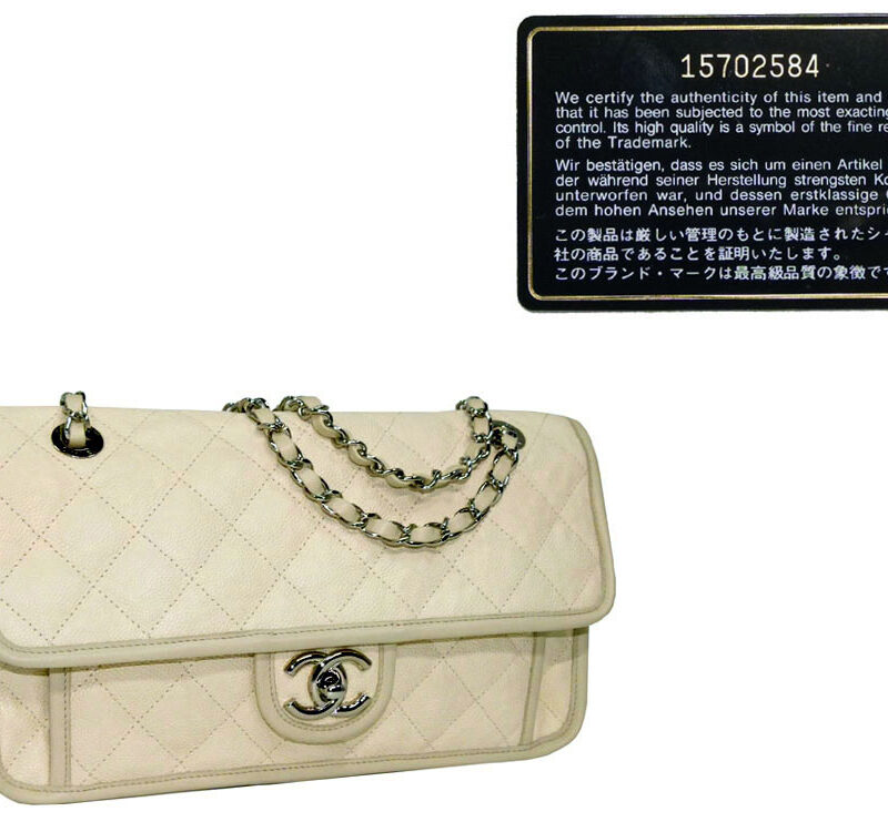 Chanel 15702584 S/S 2013 Off-White Soft Distressed Caviar Flap Bag Silver Hardware-0