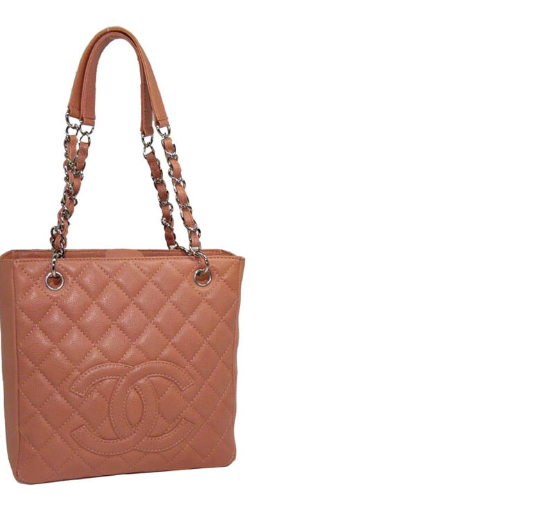 Chanel 12085821 Orange Pink Caviar Classic Petit Shopping Tote with Silver Hardware-0