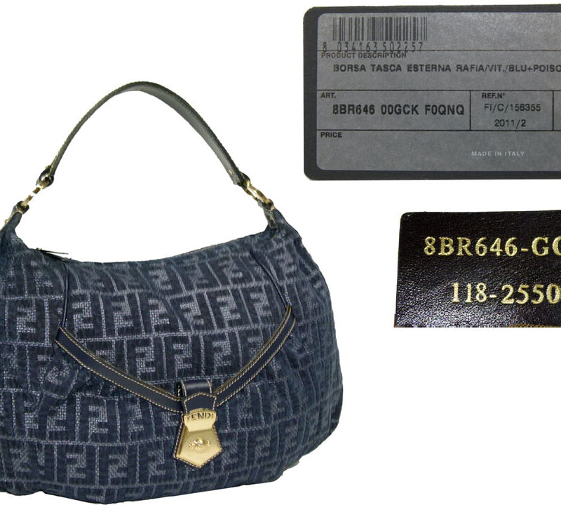 Fendi 8BR646 Denim Blue Zucca with Front Pocket Medium Hobo -0