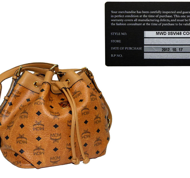 MCM brown cognac canvas drawstring bag-0