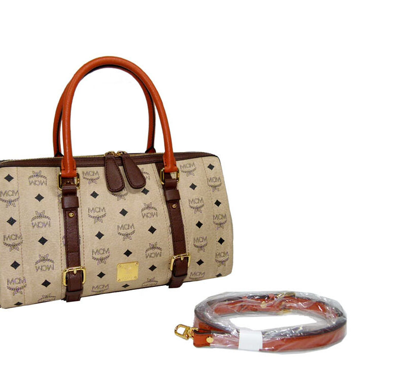 MCM Trio Color Orange/Beige/Brown Boston Tote with strap-0