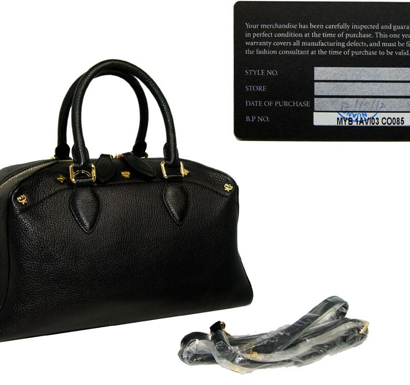 MCM First Lady Black Calf Boston Tote Gold Hardware-0