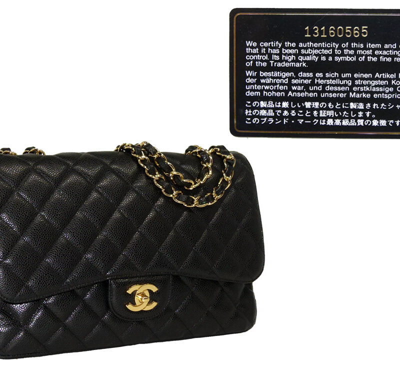 Chanel 13160565 Classic Single Flap Black Caviar Jumbo with Gold Chain handbag-0