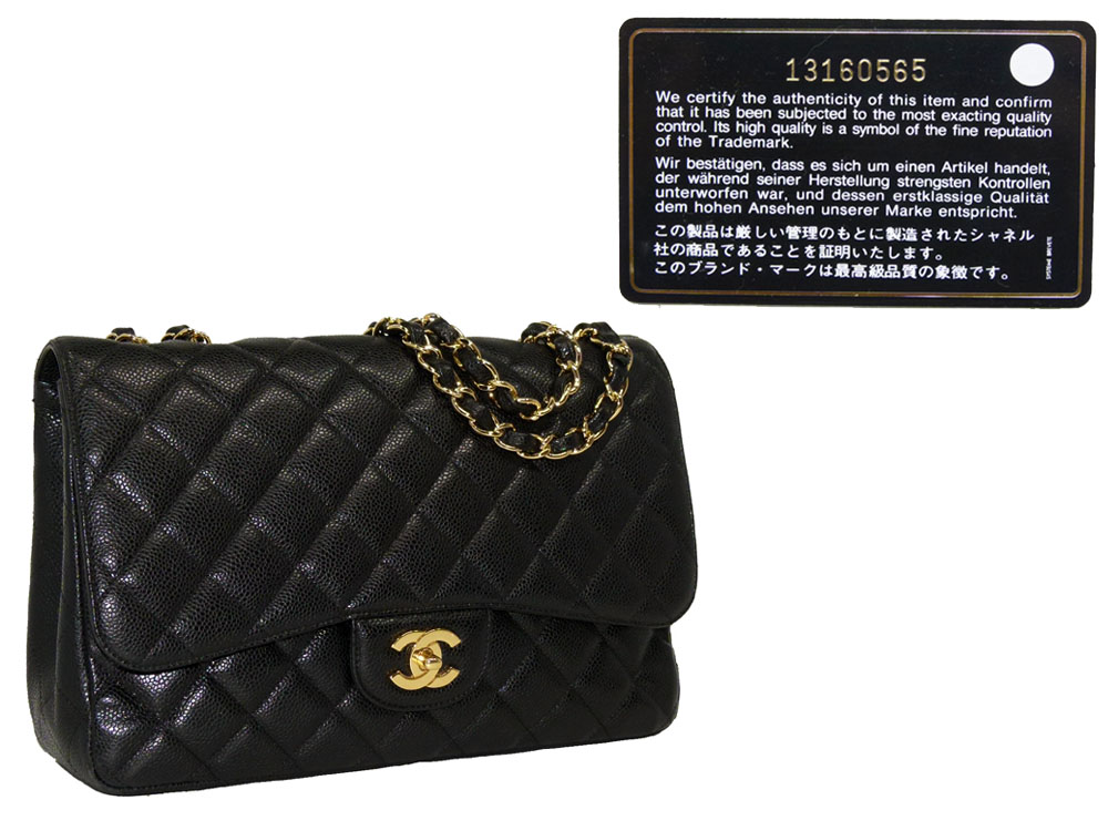 Chanel 13160565 Classic Single Flap Black Caviar Jumbo with Gold Chain handbag-0