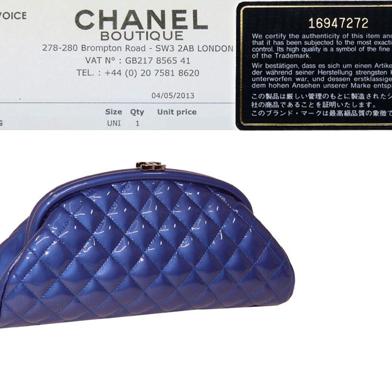 Chanel 16947272 Limiteda Collection in Cobalt Blue Patent Leather Timeless Classic Clutch-0