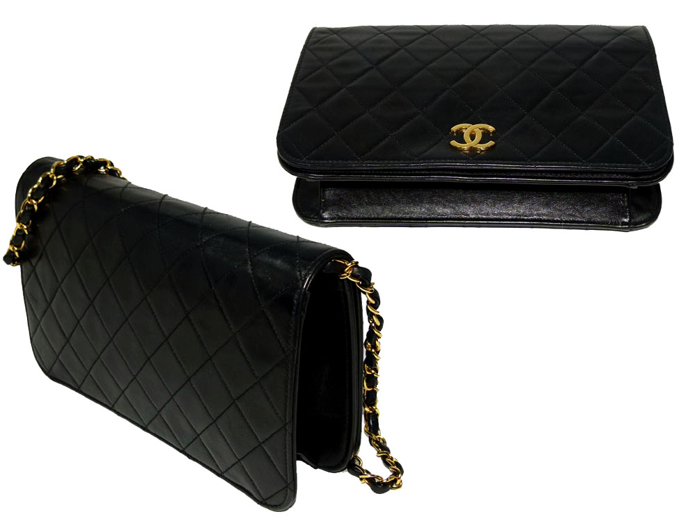 Chanel 5387286 Black Lambskin Classic Flap Gold Hardware / Clutch/ Messenger Bag-24872