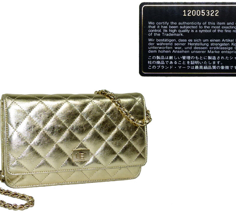 Chanel 12005322 Limited Edition Gold Metallic Reissue Distressed Leath Wallet on Chain -0