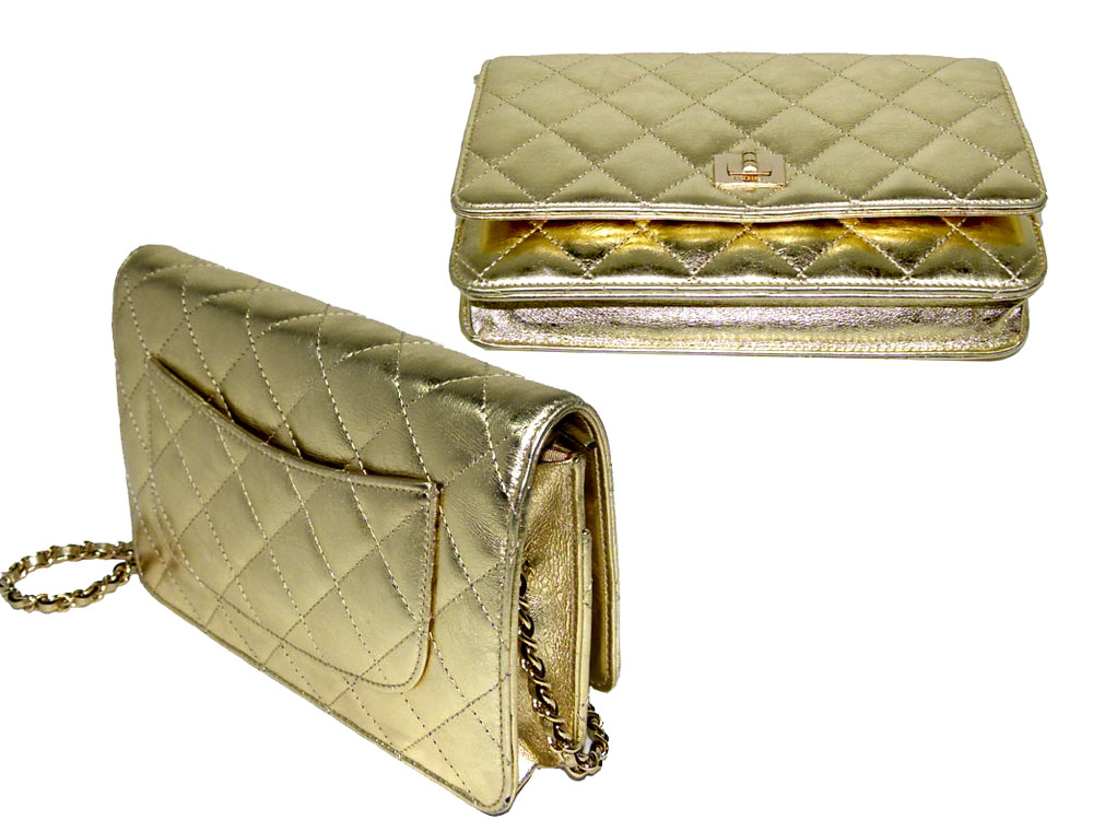 Chanel 12005322 Limited Edition Gold Metallic Reissue Distressed Leath Wallet on Chain -25068