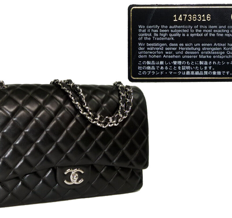 Chanel 14736316 Black Lambskin Timeless Classic Maxi Double Flap Silver Hardware-0
