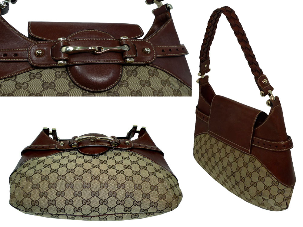 Gucci 137592 Beige / Ebony GG Canvas Hobo with Horsebit Details-25330